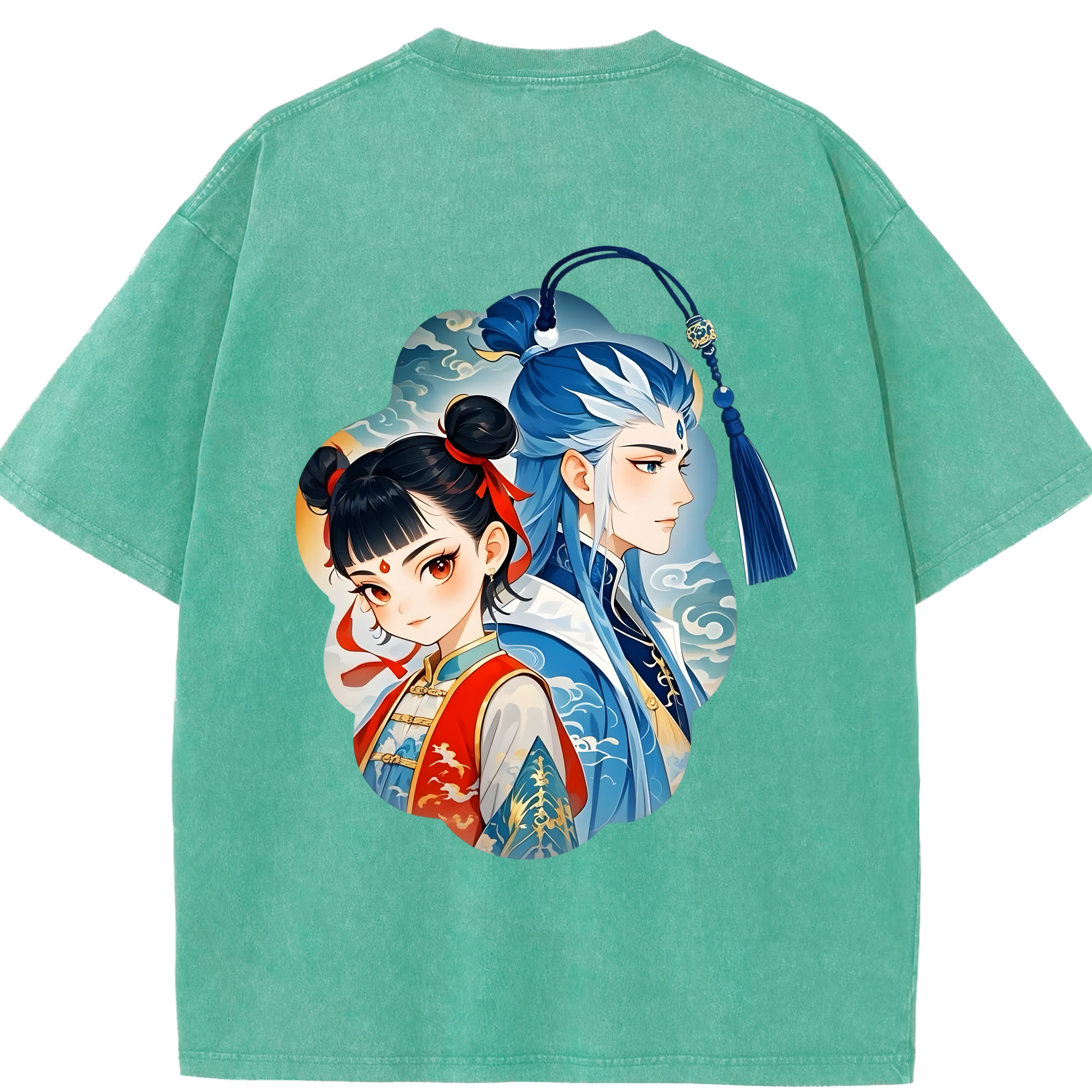 （画像用） Ne Zha 2 ナタ 魔童の大暴れ 綿100% ヴィンテージ風 半袖Tシャツ（背面プリント）